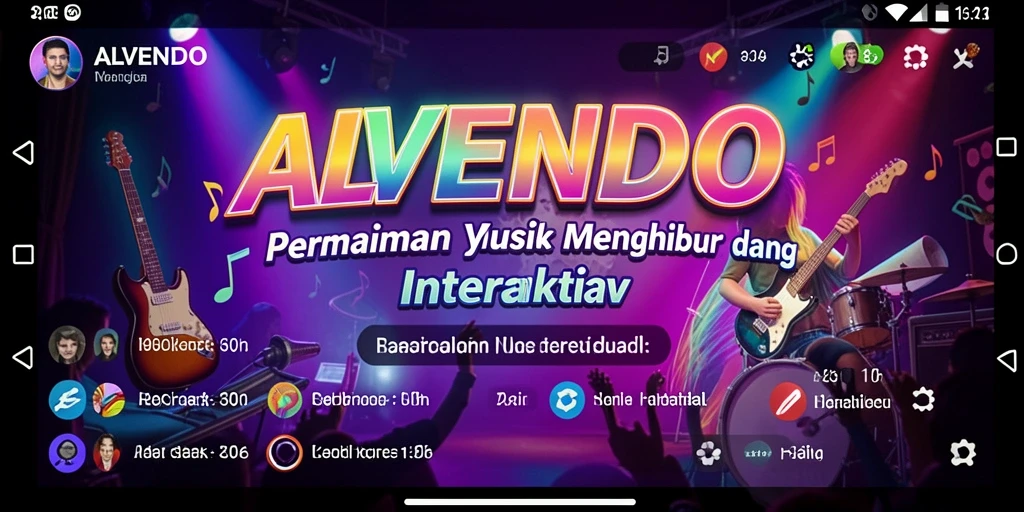 Screenshot utama ALVENDO menampilkan gameplay musik yang seru.