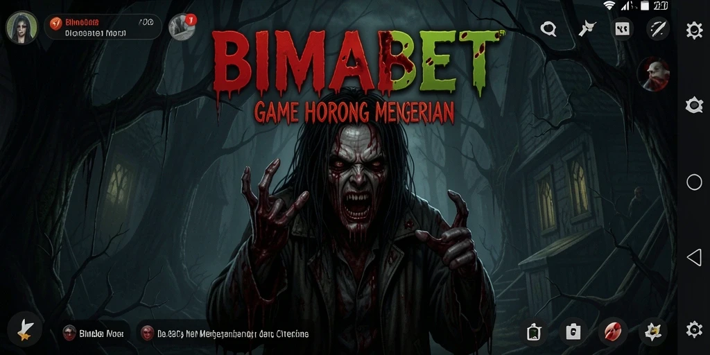 Screenshot gameplay BIMABET menampilkan suasana horor mencekam.