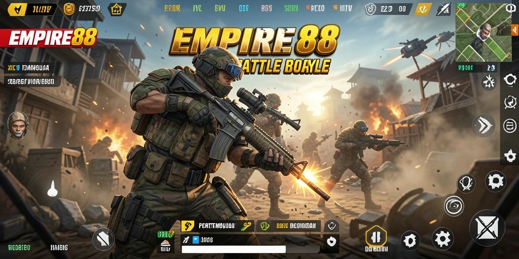Menampilkan momen seru dalam gameplay Battle Royale EMPIRE88.