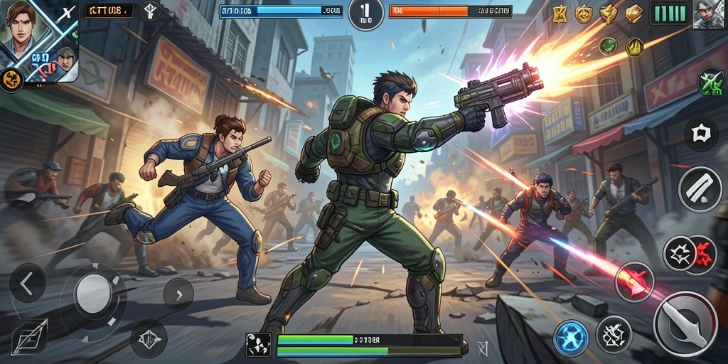 Tampilan gameplay GT108 dengan pertarungan yang intens dan karakter beragam.