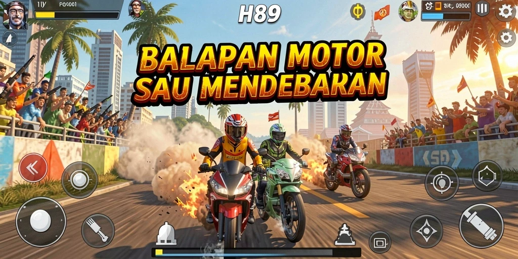 Tampilan gameplay utama H89 dengan berbagai motor balap yang mendebarkan.