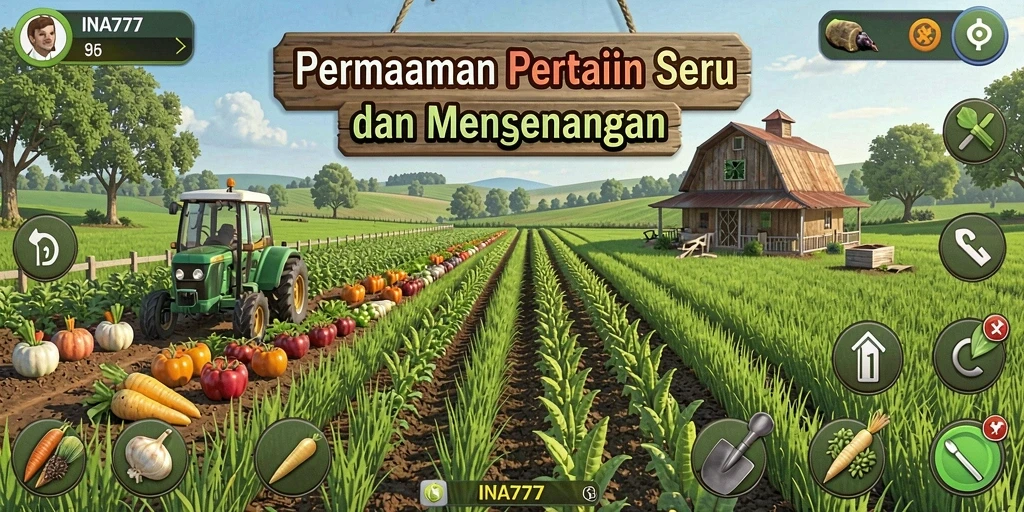 Screenshot utama INA777 menampilkan gameplay pertanian yang menarik.