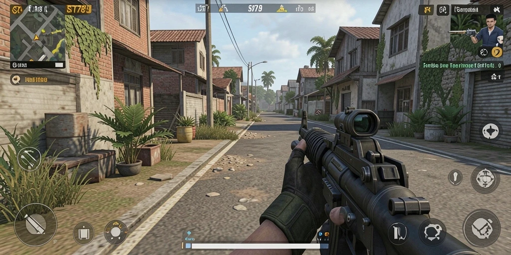 Screenshot menunjukkan aksi mendebarkan dalam game TPS ST789.