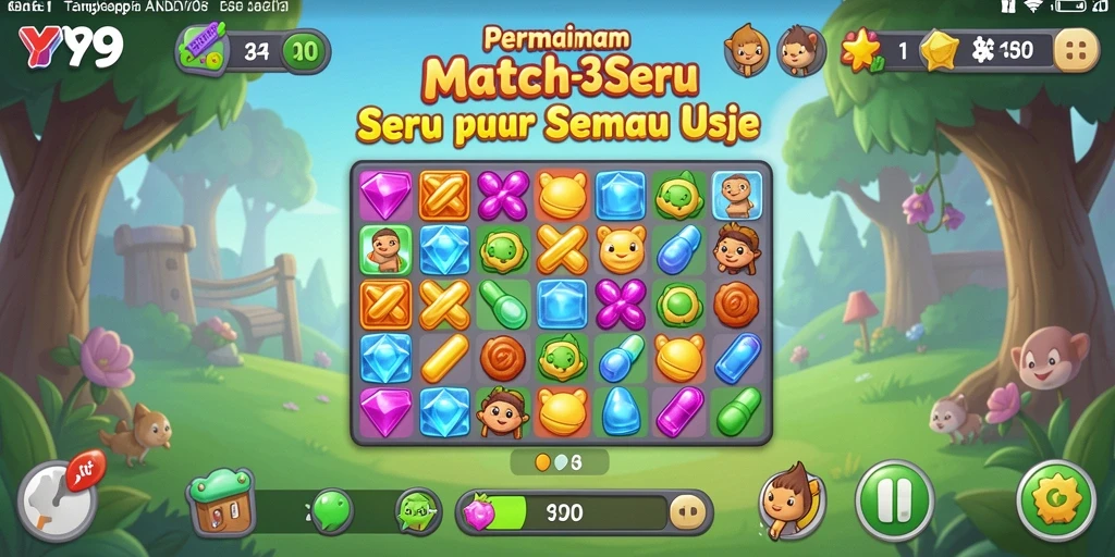 Tangkapan layar utama Y89 menampilkan gameplay Match-3 yang seru.